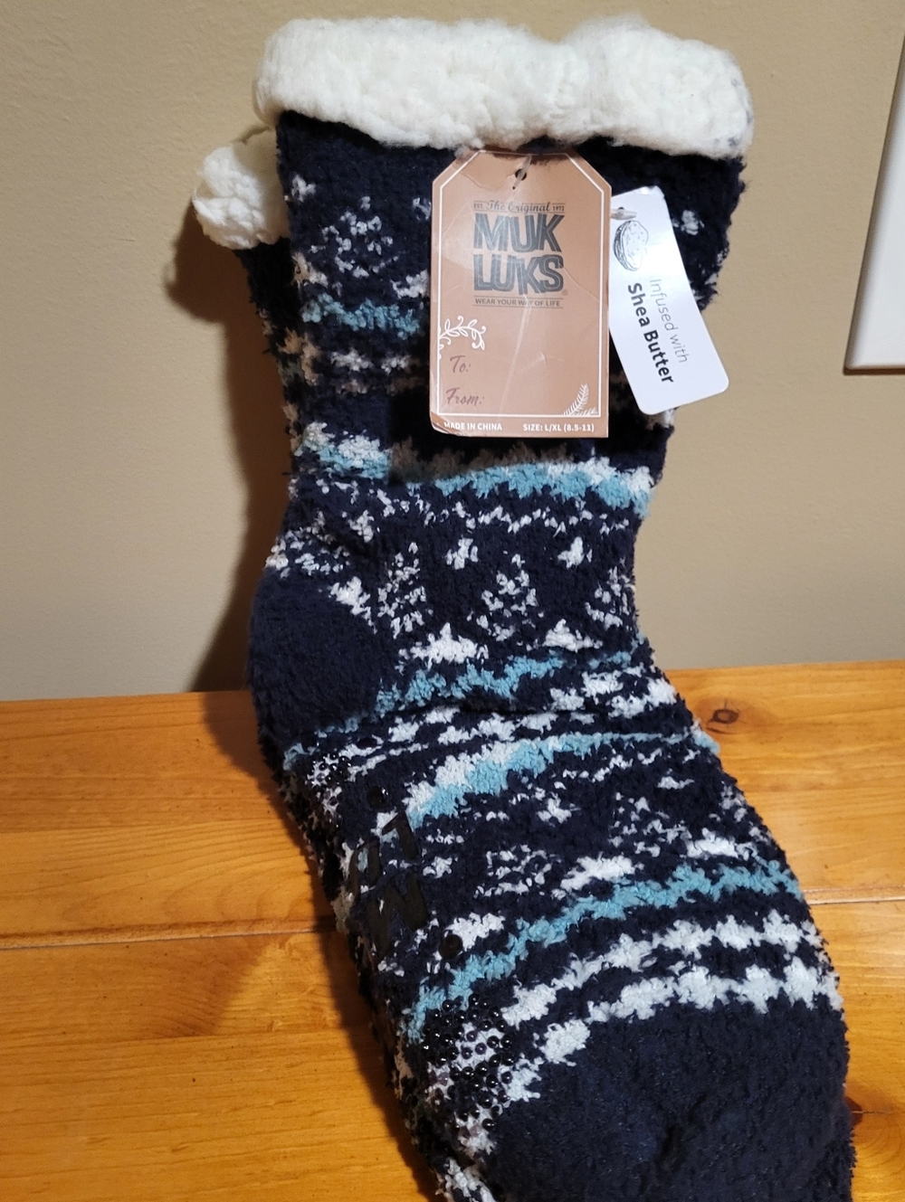 Muk Luks Womens  Navy, White & Light Blue Sherpa Socks Nwt